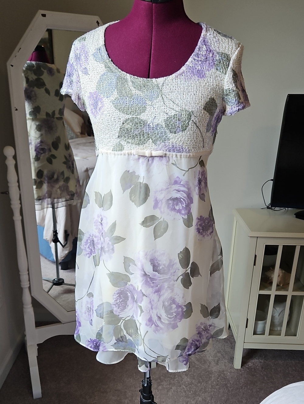 Maurices Yellow and Lavender Floral Short Sleeve Dress